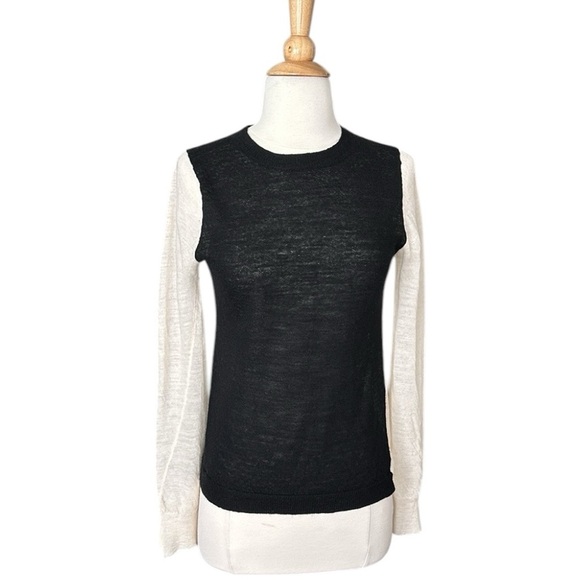 A.L.C. Lightweight Wool Sweater Black Cream Color Block Layer Neutral Size Small - Picture 15 of 15